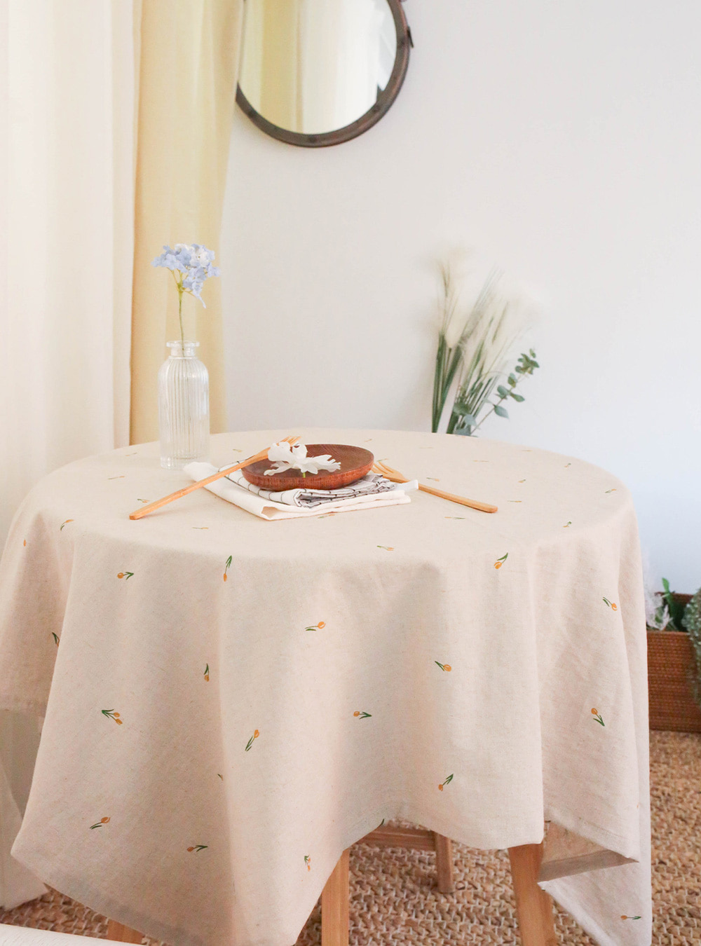 리틀 튤립 면린넨 식탁보 테이블보-옐로우